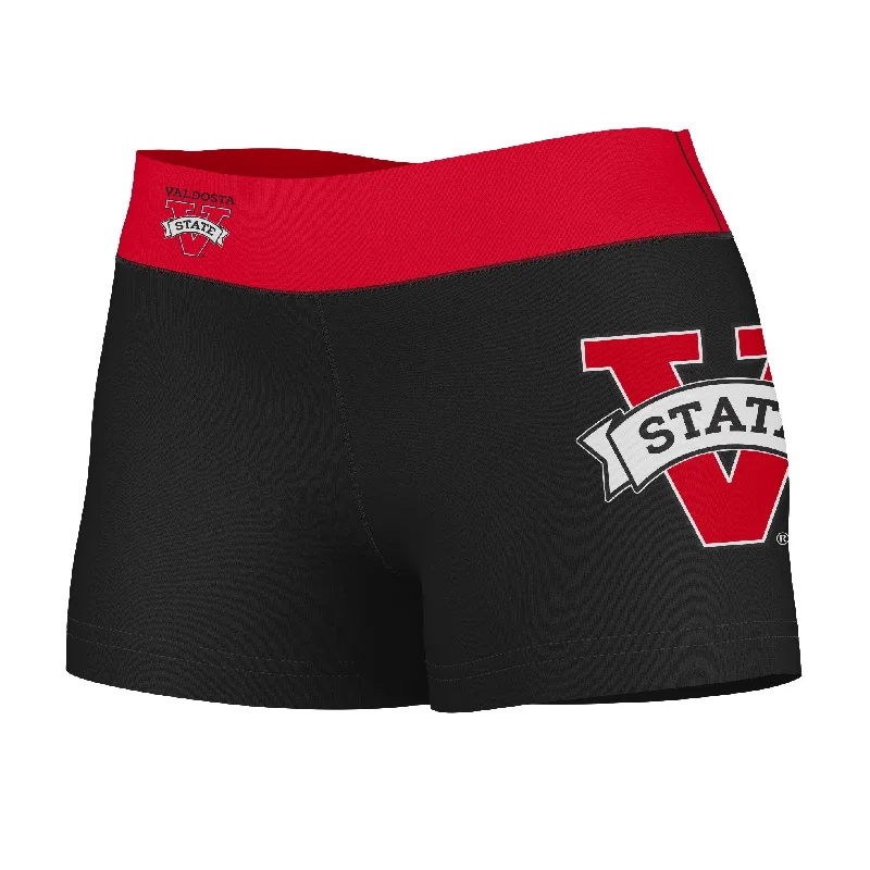 Valdosta Blazers Logo on Thigh and Waistband Black & Red Womens Yoga Booty Workout Shorts by Vive La Fete Women's Plaid Suit