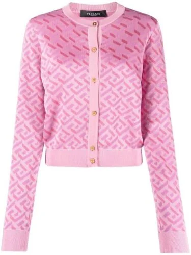 Versace La Greca monogram blend knit cardigan Ladies Size Handmade Hand-knitted Hand-woven Versace La Greca monogram blend knit cardigan Ladies Size Handmade Hand-knitted Hand-woven