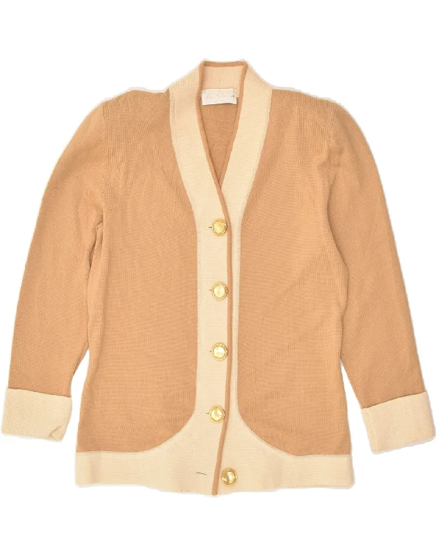 VINTAGE Womens Cardigan Sweater IT 44 Medium Beige Wool Terry Terry Cloth Terry Knit