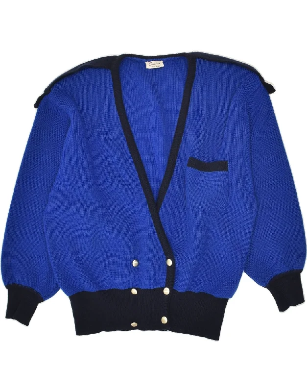 VINTAGE Womens Cardigan Sweater UK 16 Large Blue Colourblock Virgin Wool Plaid Cardigan Polka Dot Checkered VINTAGE Womens Cardigan Sweater UK 16 Large Blue Colourblock Virgin Wool Plaid Cardigan Polka Dot Checkered