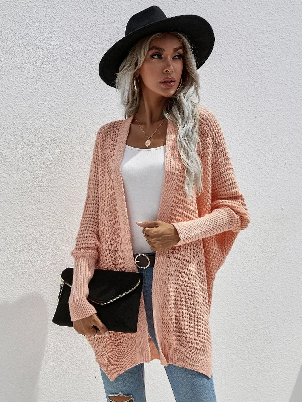 Waffle Knit Open Front Cardigan Beaded Cardigan Sequined Faux Fur