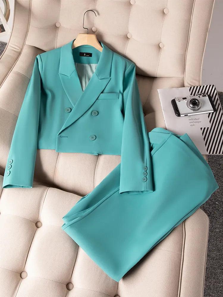 Double-Breasted Crop Blazer Women Pant Suit Plus Size Women's Coat