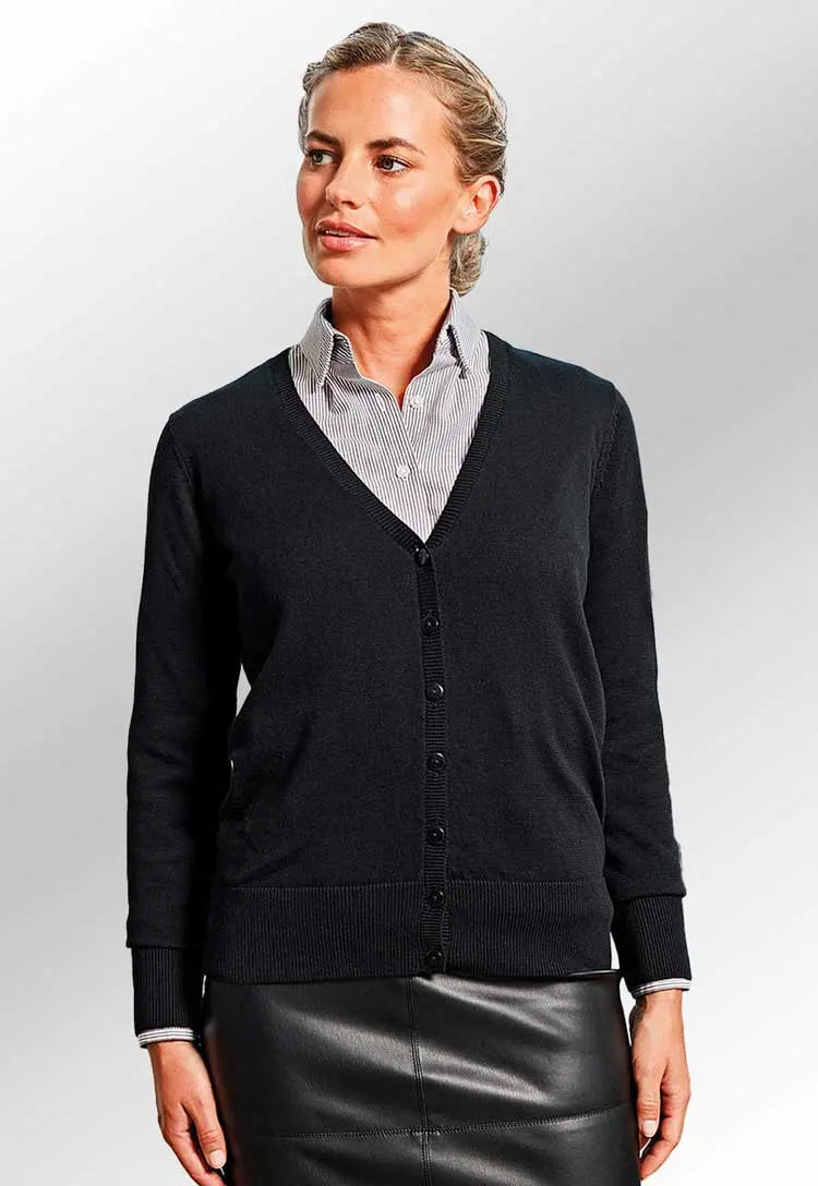 Women's Button Through Knitted Cardigan PR697 Crew Neck V-Neck Turtle Neck