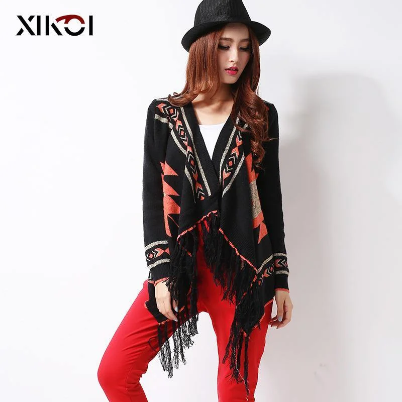XIKOI Winter Tassel Women's Cardigans Kimono Sweater Fashion Geometric Thick Knitted Women Sweaters Casaquinho Poncho Rebeca Iron Safe Non-Iron Wrinkle Free