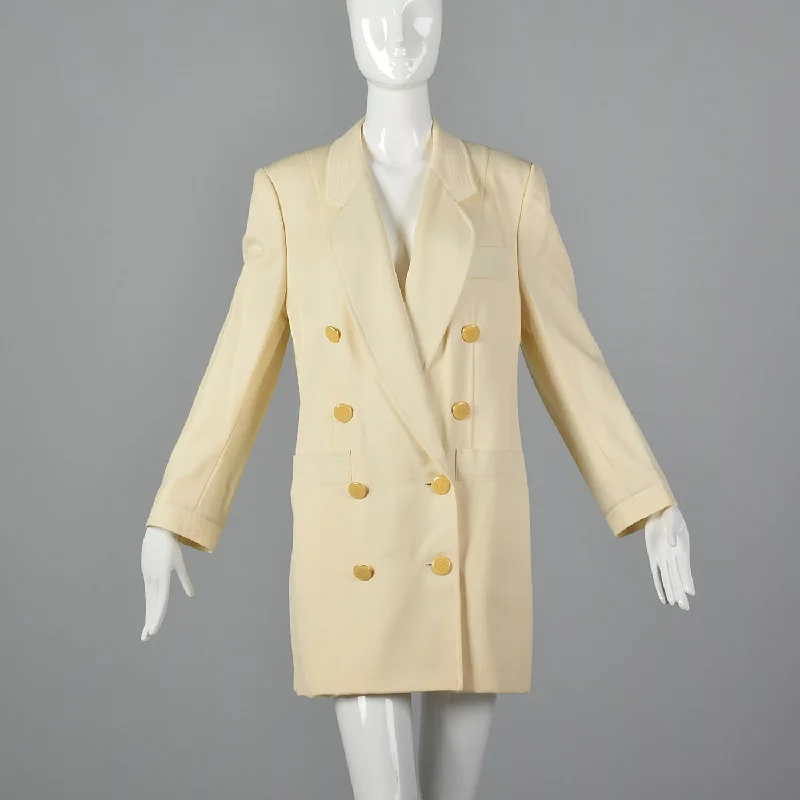 1980s Louis Feraud Cream Blazer Women's Trendy Suit