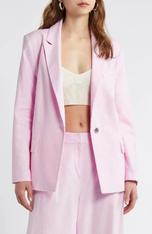 2 Piece Pink Linen Peak Lapel Women's Suit (Blazer+Pants) Women's Elegant Jacket