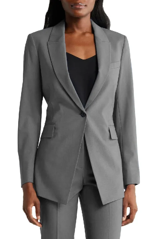 Blue 2 Pieces Single Buttons Women's Suit (Blazer+Pants) Women's Denim Suit