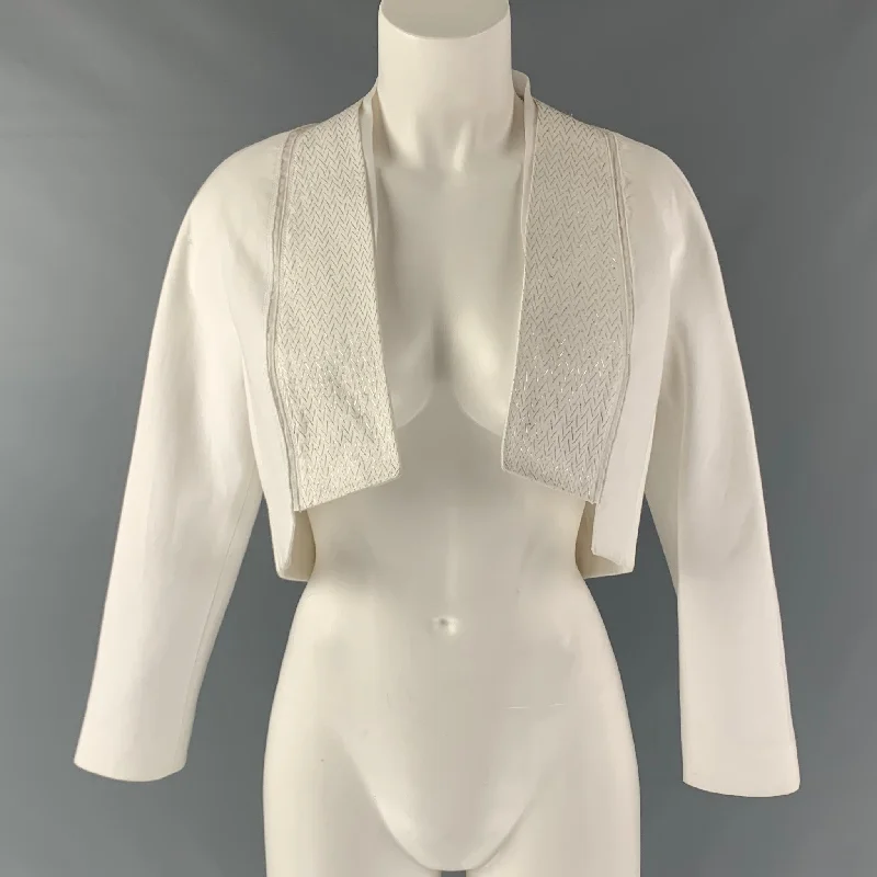 BRIONI Size 4 White Cotton Blazer Linen Women's Suit