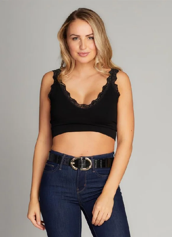 C'est Moi, CEBT 1003 Bamboo Crop Tank Top with Lace Trimming scoop neck tank