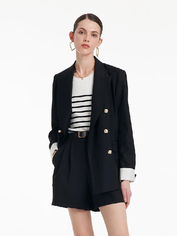 Colorblocked Loose-Fitting Double-Breasted Blazer Women's Trendy Jacket