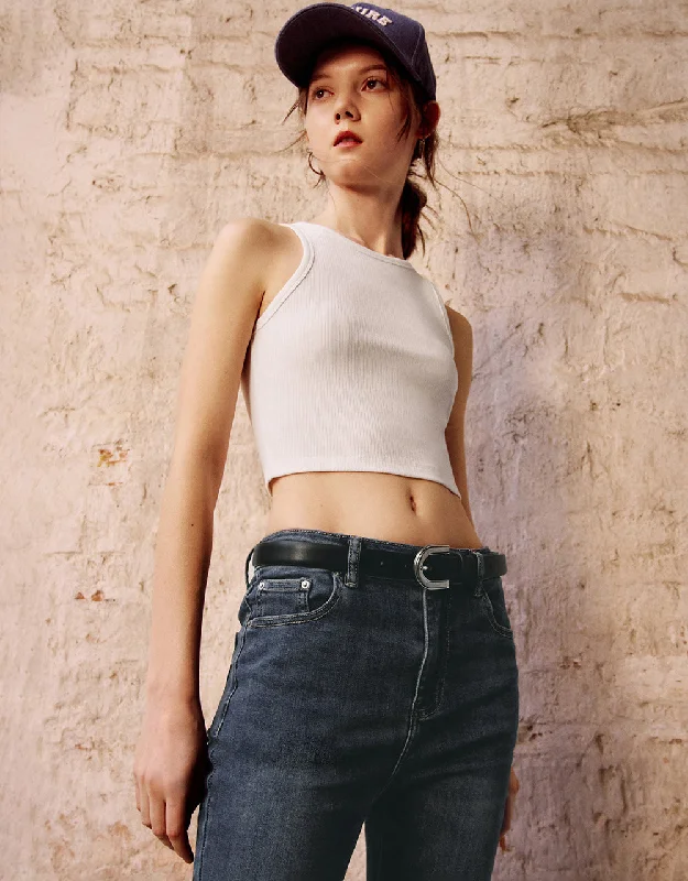 Crew Neck Cropped Knitted Tank Top yoga tank top