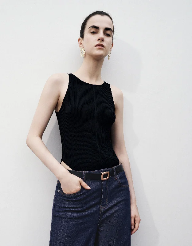 Crew Neck Knitted Tank Top mesh tank top