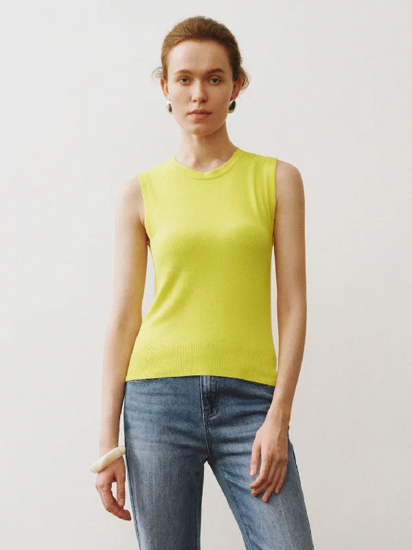 Crew Neck Knitted Tank Top spandex blend tank