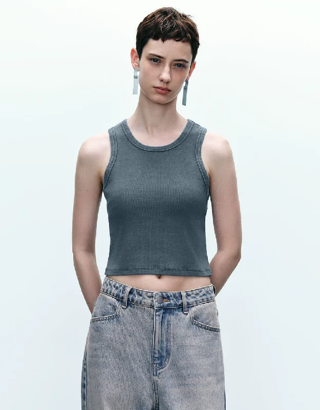 Crew Neck Knitted Tank Top silver tank top