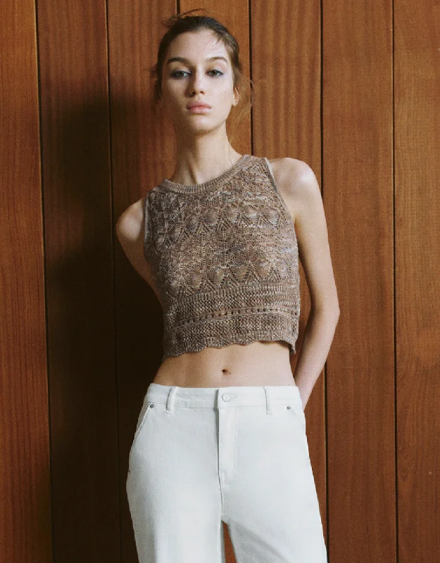 Crochet Crew Neck Knitted Tank Top cutout tank top