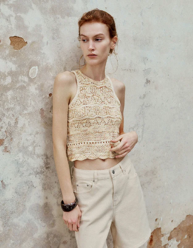 Crochet Crew Neck Knitted Tank Top bronze tank top