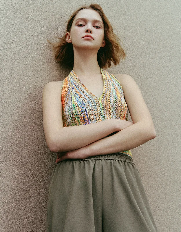 Crochet V-Neck Knitted Tank Top lace back tank