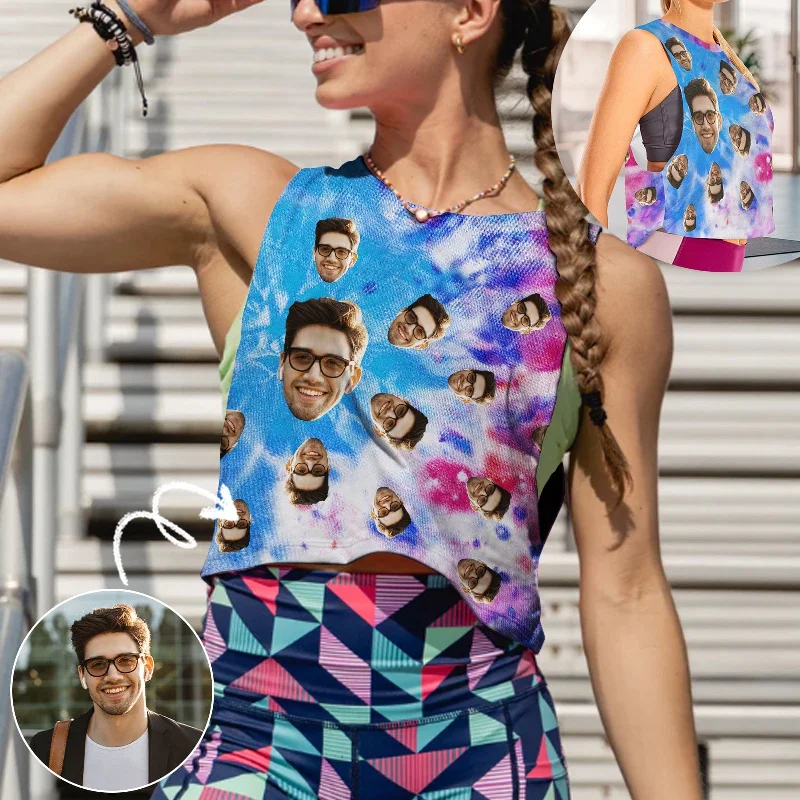 Custom Face Colorful Tank Top Personalized Women's Sleeveless Crop Sports Top relaxed fit tank Custom Face Colorful Tank Top Personalized Women's Sleeveless Crop Sports Top relaxed fit tank