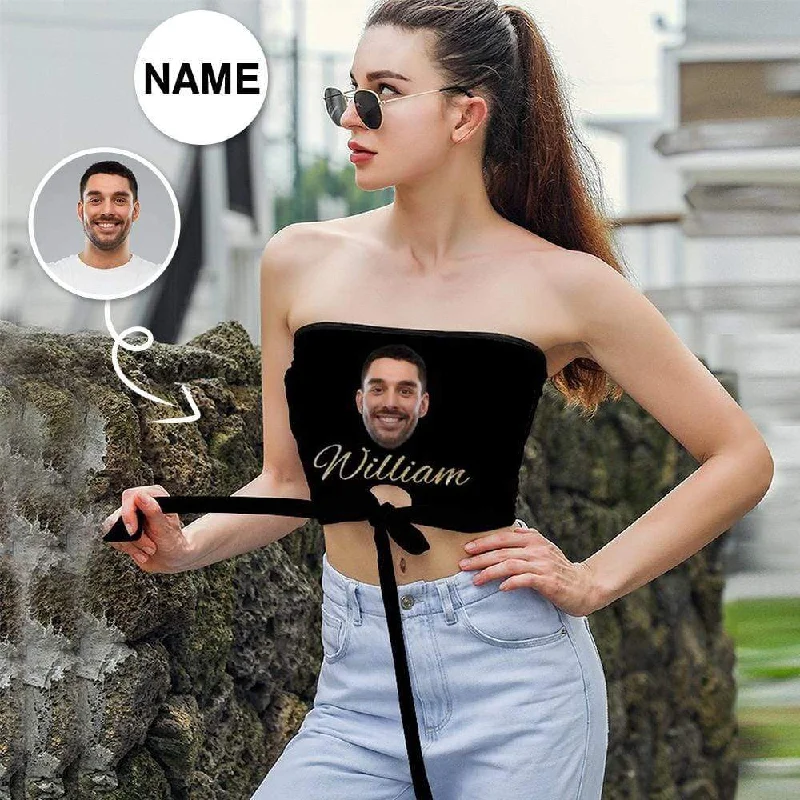 Custom Husband Face&Name Tank Tops Black Theme Women's Strapless Bow Tube Top casual tank top Custom Husband Face&Name Tank Tops Black Theme Women's Strapless Bow Tube Top casual tank top