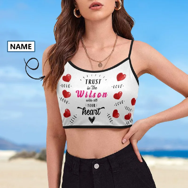 Custom Name Red Heart Tank Tops Personalized Women's Spaghetti Strap Crop Top glitter tank top Custom Name Red Heart Tank Tops Personalized Women's Spaghetti Strap Crop Top glitter tank top