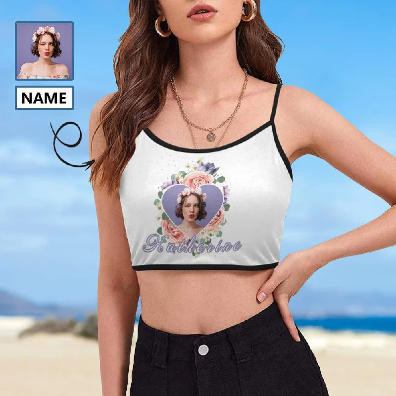 Custom Photo&Name Tank Tops Beautiful Flower Personalized Women's Spaghetti Strap Crop Top sequin tank top Custom Photo&Name Tank Tops Beautiful Flower Personalized Women's Spaghetti Strap Crop Top sequin tank top