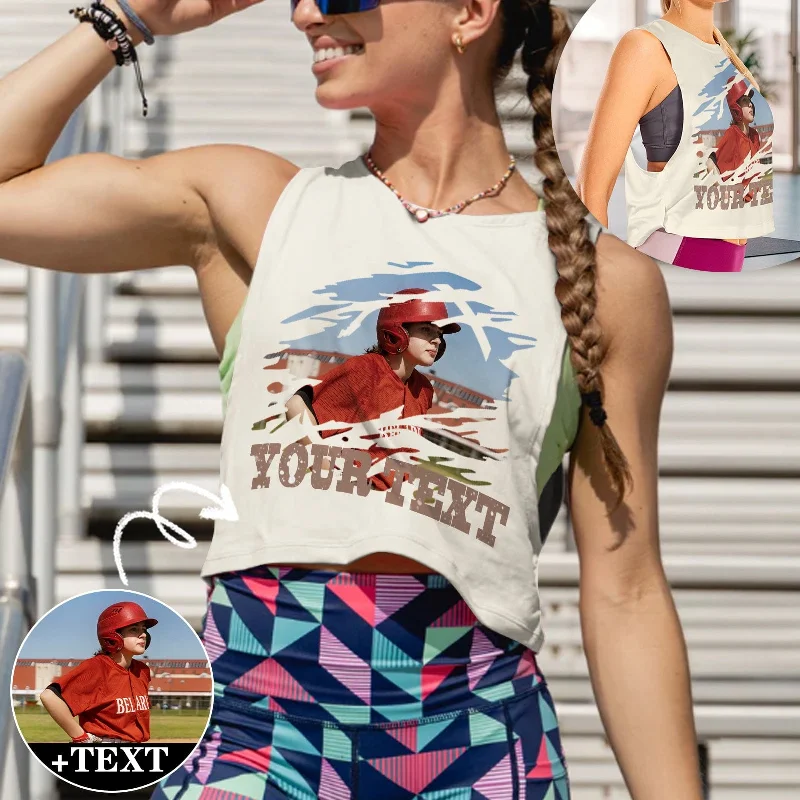 Custom Photo&Name Tank Top Personalized Women's Sleeveless Crop Sports Top spandex blend tank Custom Photo&Name Tank Top Personalized Women's Sleeveless Crop Sports Top spandex blend tank