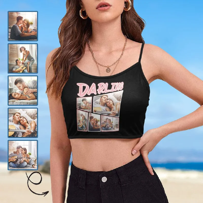 Custom Photos Darling Tank Tops Personalized Women's Spaghetti Strap Crop Top bronze tank top Custom Photos Darling Tank Tops Personalized Women's Spaghetti Strap Crop Top bronze tank top