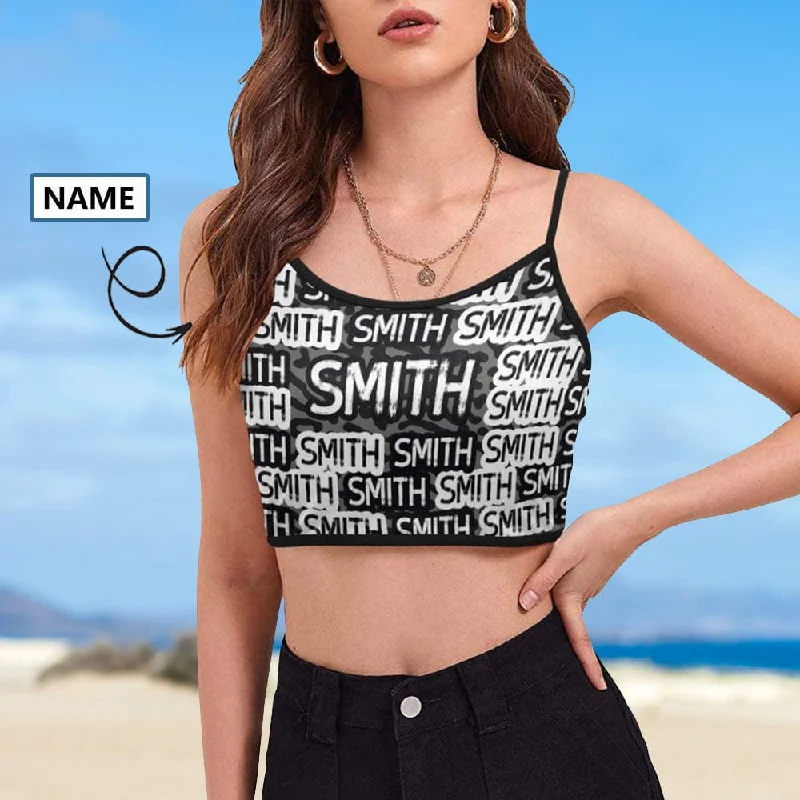 Custom Name Cool Style Tank Tops Personalized Women's Spaghetti Strap Crop Top silver tank top