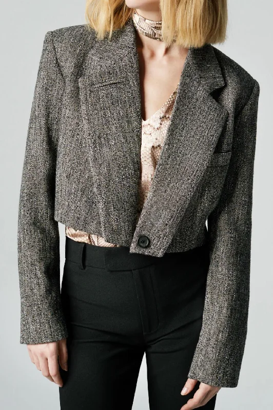 Cut Off Blazer In Brown Tweed Women's Classic Blazer