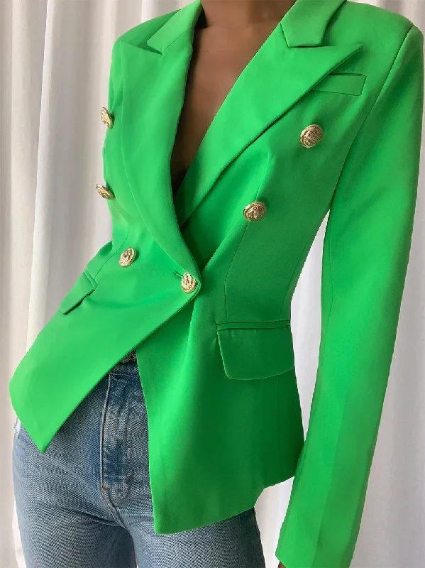 Double Breasted Blazer in Hunter Green Women's Trench Blazer