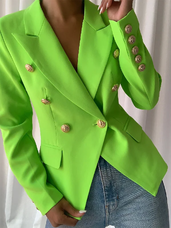 Double Breasted Blazer in Neon Green Women's Premium Blazer