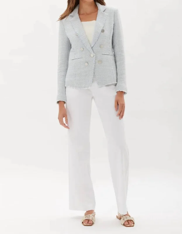 Double Breasted Tweed Blazer In Blue/white Women's High-End Blazer