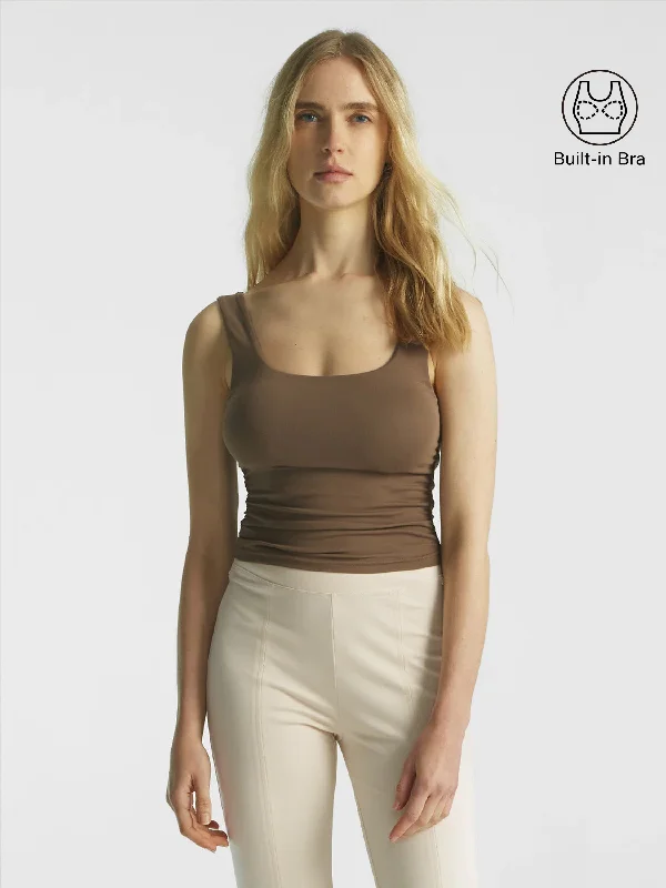 Ruched Sides Square Brami Tank Top beige tank top