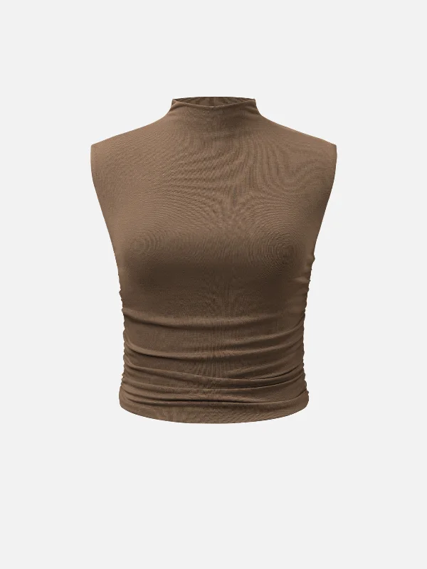 Workleisure Mock Neck Ruched Sides Tank Top white tank top