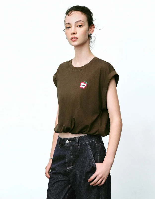 Fruit Embossed Crew Neck Loose Tank Top scoop neck tank