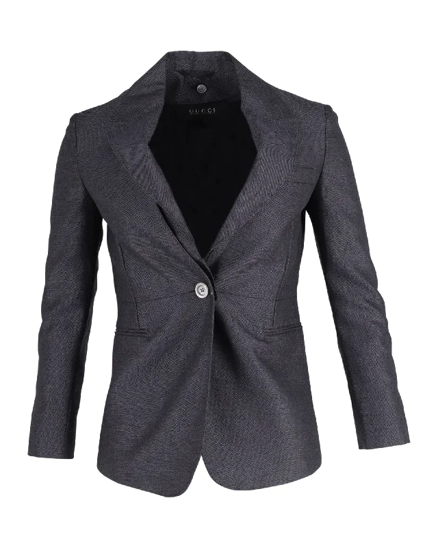 Gucci Single-Breasted Blazer in Grey Wool Women's Trendy Jacket