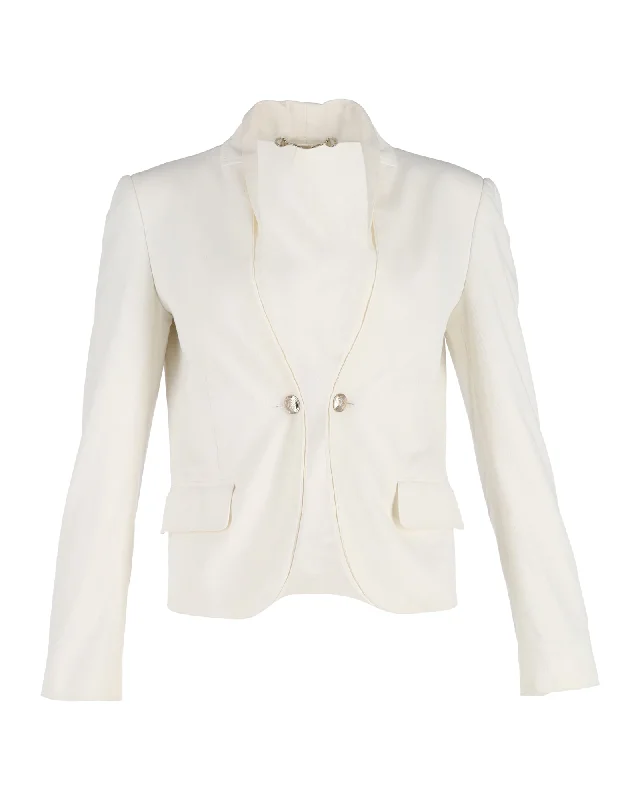 Gucci Single-Breasted Blazer in White Wool Women's Solid Blazer