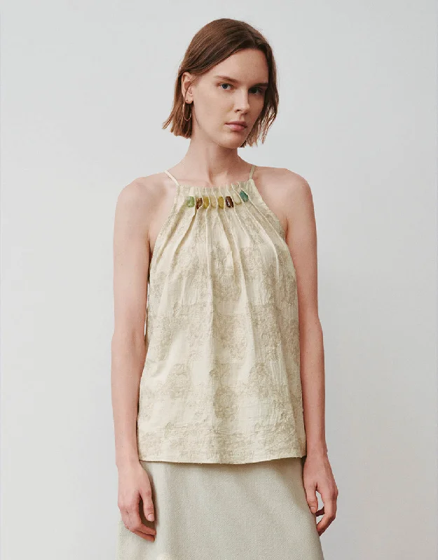 Halter Neck Linen Tank Top peekaboo tank top