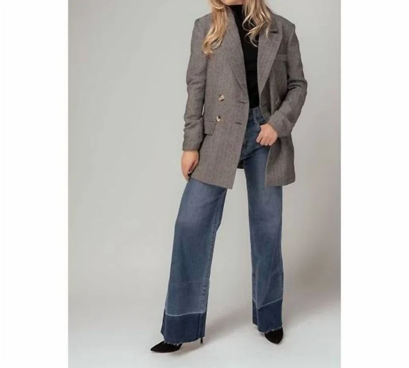 Herringbone Double Button Longline Blazer Women's Unique Blazer