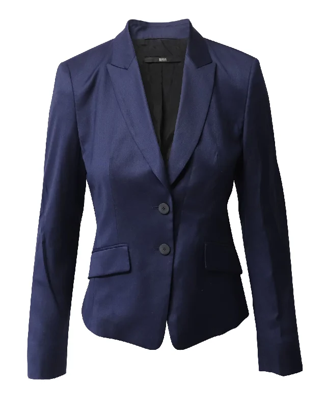Hugo Boss Single Breasted Blazer in Blue Wool Women's Trendy Suit