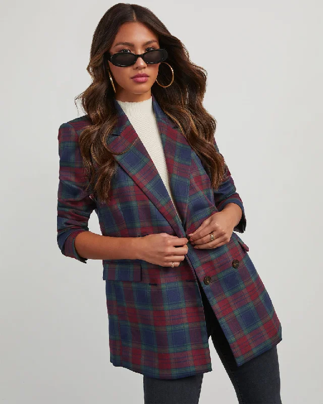 Jettie Plaid Blazer Cotton Blend Blazer