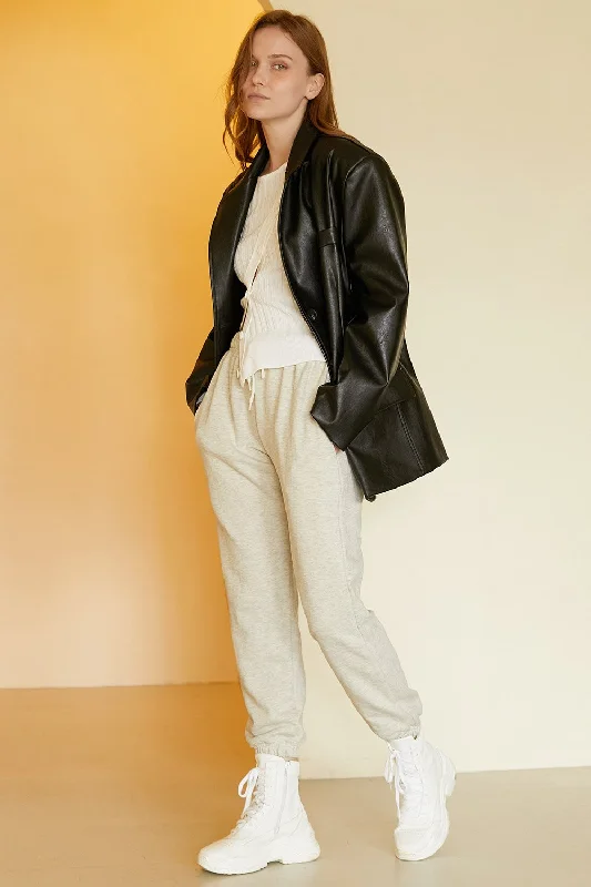 Joan Faux Leather Oversized Blazer Women's Elegant Suit