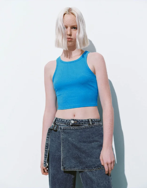 Knitted Crew Neck Tank Top off shoulder tank