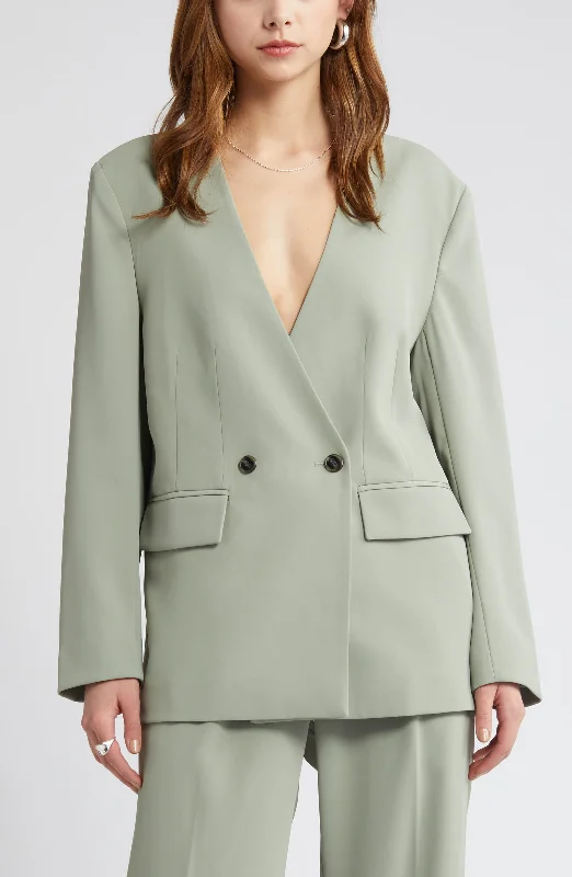 Leisure 2 Piece V Neck Women's Suit (Blazer+Pants） Women's Handmade Blazer