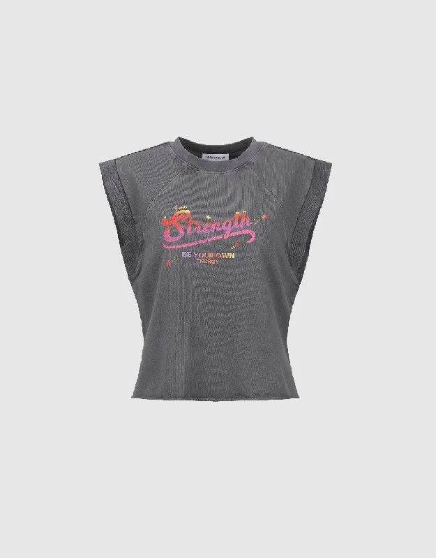 Letter Printed Crew Neck Tank Top spandex blend tank