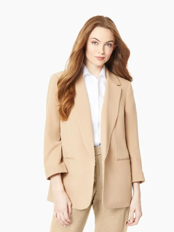 Notch Collar Rolled Cuff Bi-Stretch Blazer Women's Vintage Suit