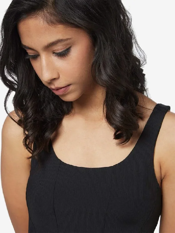 Nuon Black Ribbed Cropped Tank Top strappy tank top