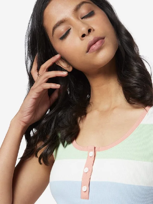 Nuon Coral Striped Lisa Ribbed Tank Top high neck tank