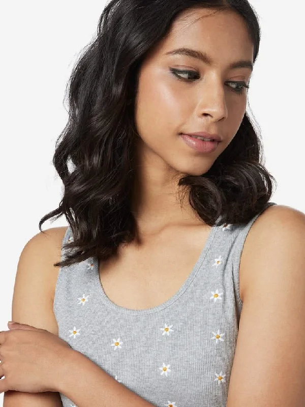 Nuon Grey Daisy Print Crop Tank Top long tank top