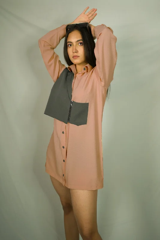 One Side Blazer Over Shirt Dress In Grey Women's Fashion Blazer